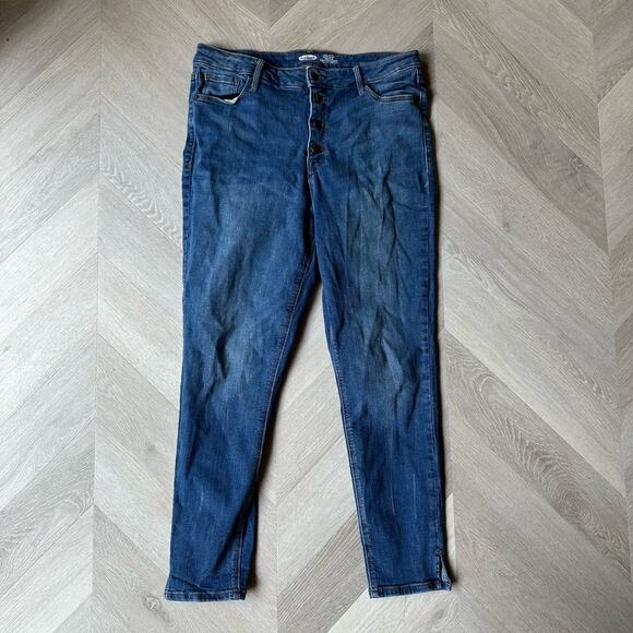 Old Navy Rockstar Super Skinny High Rise Ankle Slit Hem Jeans 14 Button Fly - Picture 1 of 8